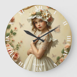 Relógio Grande Flores de Garota Vitoriana Fantasy