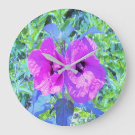 Relógio Grande Flores de Hibisco Roxo-Roxo-Violeta