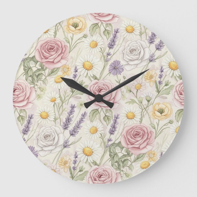 Relógio Grande Flores de Jardim por Natasha Us (Frente)
