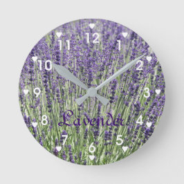 Relógio Grande Flores de Lavanda com Símbolos de Coração Floral