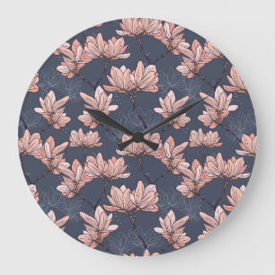 Relógio Grande Flores de magnólia japonesas, sem costura, estilo 