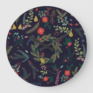 Relógio Grande Flores de Natal desenhadas à mão: coleção de vinha