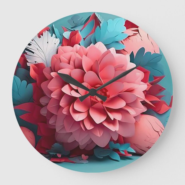 Relógio Grande flores de papel 3d (Frente)