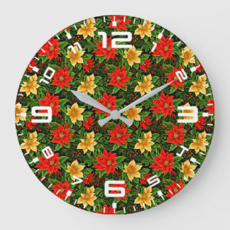 Relógio Grande Flores de Poinsettia de Natal Padrão-86755
