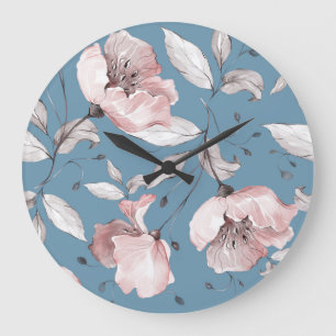 Relógio Grande Flores de primavera, folhas, design sem costura