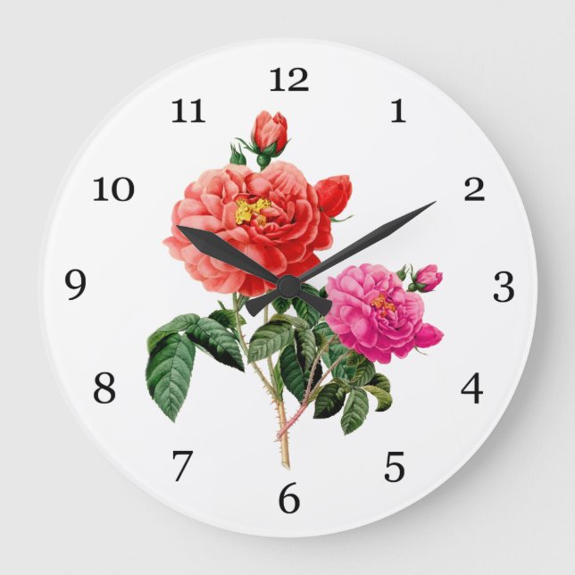Relógio Grande flores de rosa rosa rosa-rosa, botânica, antiga (Frente)