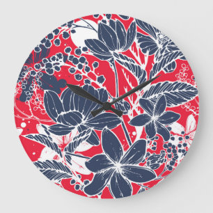Relógio Grande Flores Desenhadas À Mão, Padrão Elegante.