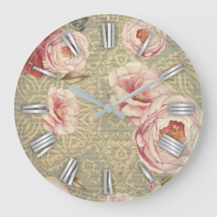 Relógio Grande Flores E Petais Antigos De Vintagem No Papel Damas