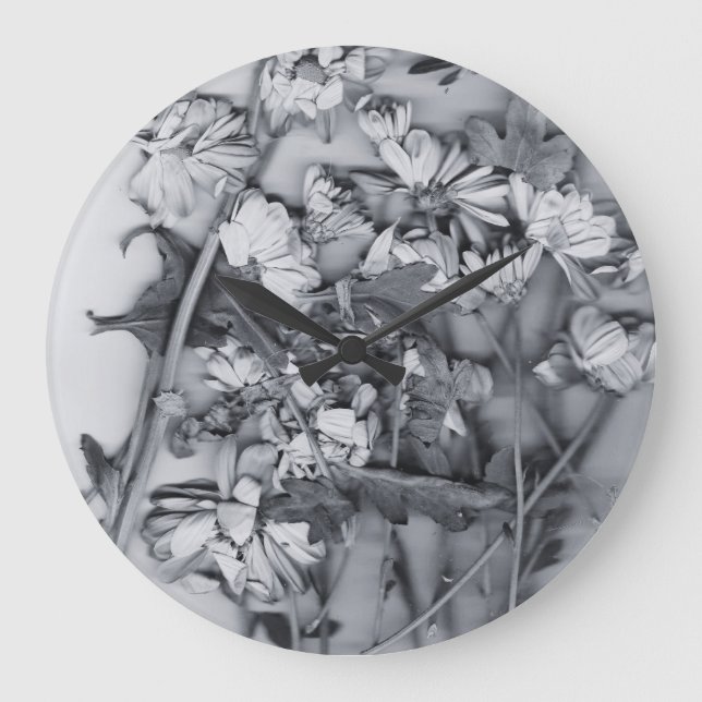 Relógio Grande Flores em Preto e Branco (Frente)