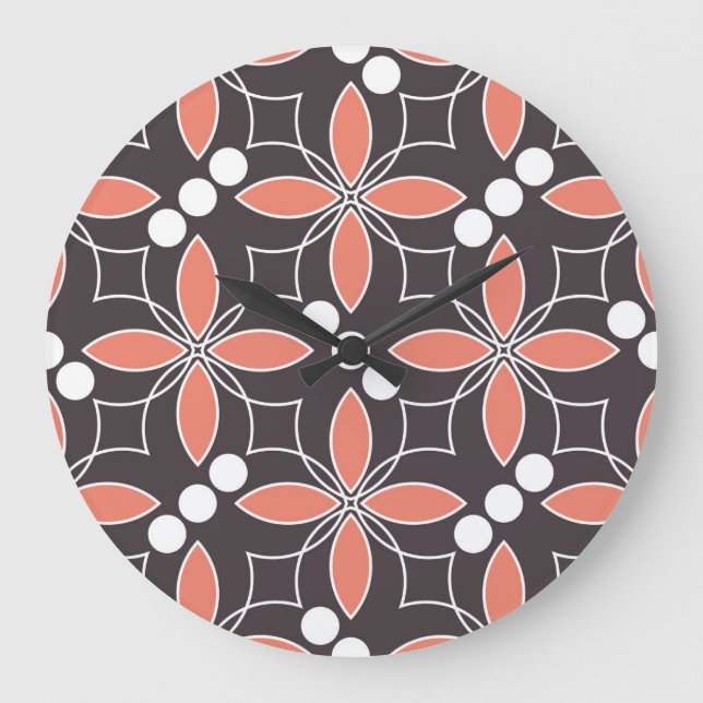 Relógio Grande Flores geométricas, padrão artístico antigo. (Frente)
