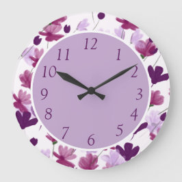 Relógio Grande Flores Lilás Roxo Cheias Decorativas Florais