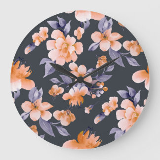 Relógio Grande Flores Pintadas Sem Costura Fundo