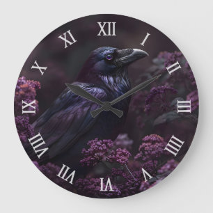Relógio Grande Flores Raven Roxo Gótica