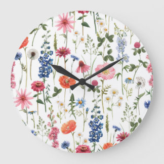 Relógio Grande Flores silvestres de verão, padrão sem costura de