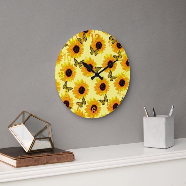 Relógio Grande Flores Solares E Borboletas Pintadas, (Escritório)