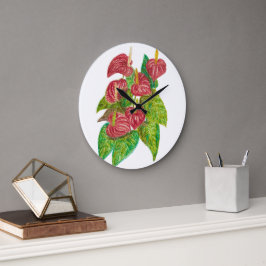 Relógio Grande flores vermelhas do anthurium