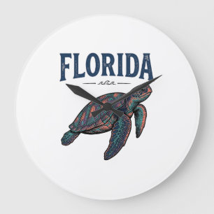 Relógio Grande Florida Sea Turtle Vintage Engraving Gráfico_1
