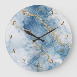 Relógio Grande Fluxo Abstrato Brilhante Azul Elegante           