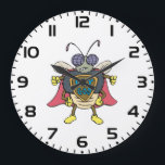 Relógio Grande Fly God Superhero Fly Insect Character<br><div class="desc">Keep time with a heroic twist using this Fly God wall clock. Featuring a large, colorful superhero insect character on the face, this clock is a functional piece of urban streetwear graphic art. The funny cartoon bug and retro comic art aesthetic make it a perfect addition to a bedroom, office,...</div>
