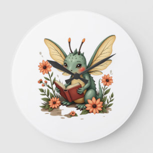 Relógio Grande Fofo Floral Cottagecore Libélula Estética Gráfica