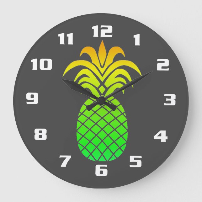 Relógio Grande Fofo Simples e Elegante Abacaxi Tropical Cinza (Frente)