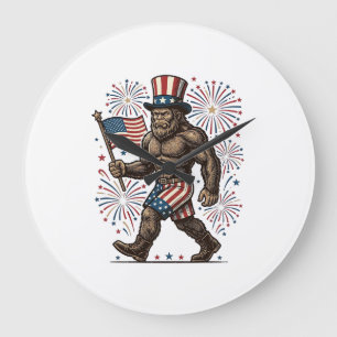 Relógio Grande Foguetes Patrióticos Sasquatch Gravura Vintage De