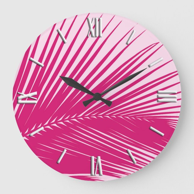 Relógio Grande Folha de palma - rosa magenta (Frente)