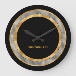 Relógio Grande Folha de prata Dourada preta elegante personalizad