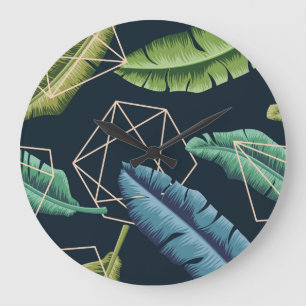 Relógio Grande Folhas de abstrato: Linha Poligonal Sem Costura.