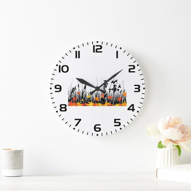 Relógio Grande Folhas de outono e Silhueta de grama selvagem (Criador carregado)