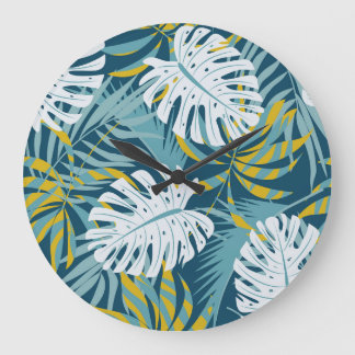 Relógio Grande Folhas tropicais coloridas, padrão abstrato origin