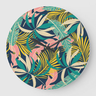Relógio Grande Folhas tropicais coloridas: padrão de verão.