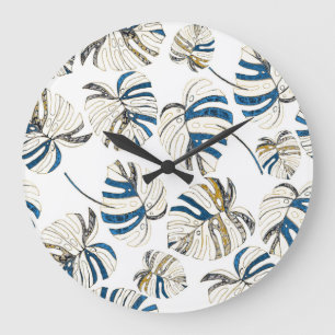 Relógio Grande Folhas tropicais coloridas, padrão moderno.