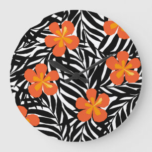 Relógio Grande Folhas tropicais de palma, estilo vintage applique