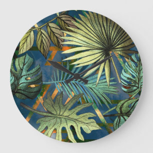 Relógio Grande Folhas tropicais, em forma geométrica