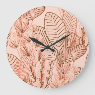 Relógio Grande Folhas Tropicais: Padrão Criativo Desenhado À Mão.