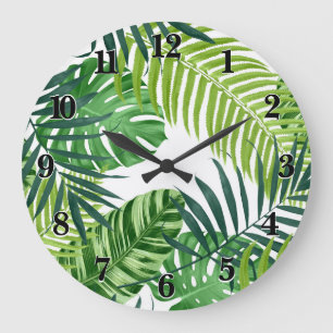 Relógio Grande Folhas Tropicais Verdes