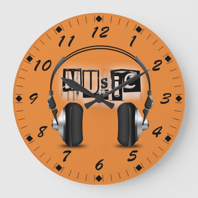 Relógio Grande Fones de ouvido legal com a música da palavra (Frente)