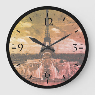 Relógio Grande Fonte Vintage França Paris Torre Eiffel Grande C