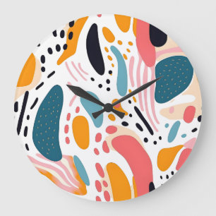 Relógio Grande Formas Orgânicas Abstratas Coloridas Padrão Boho