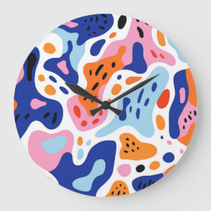 Relógio Grande Formas Orgânicas Abstratas Multicoloridas e Rabisc