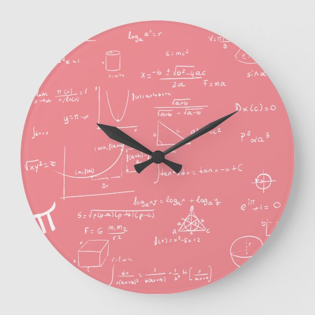 Relógio Grande Fórmulas de Equações Matemáticas Rosa Girly (Frente)
