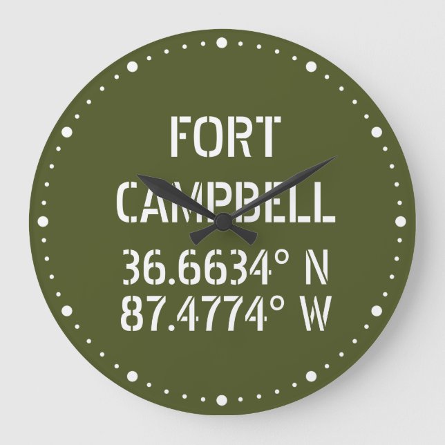 Relógio Grande Fort Campbell Latitude Longitude  (Frente)