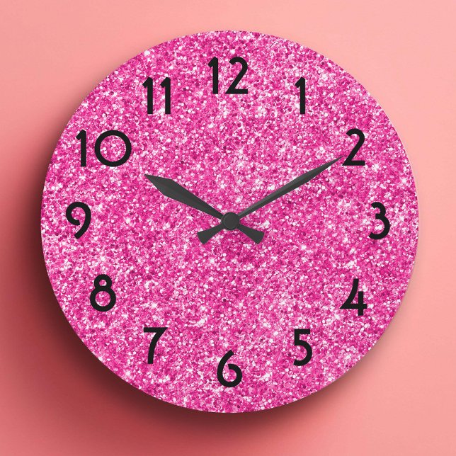 Relógio Grande Foto Brilho Rosa Bonito (Pretty Pink Glitter Photo Large Clock)