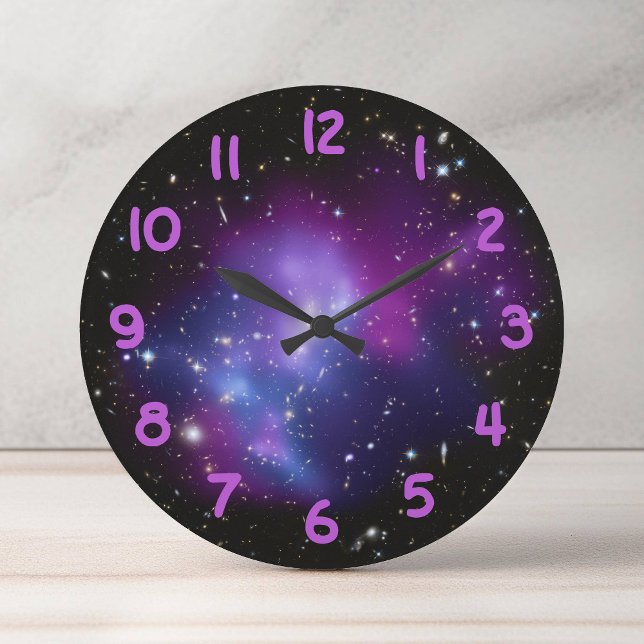 Relógio Grande Foto Celestial de Cluster Roxo (Purple Galaxy Cluster Celestial Photo Large Clock)