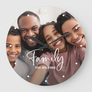 Relógio Grande Foto da família com script moderno