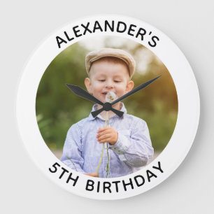 Relógio Grande Foto de aniversário personalizada de família redon