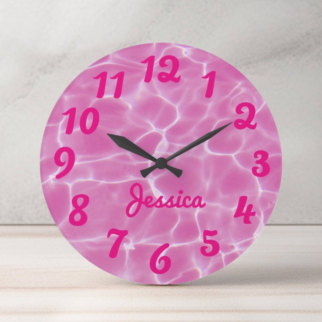 Relógio Grande Foto Numerada Rosa Personalizada (Hot Pink Numbered Photo Large Clock)