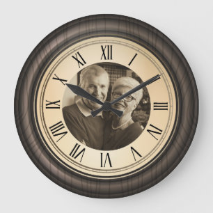 Relógio Grande Foto Personalizada com Numerais Romanos Vintage