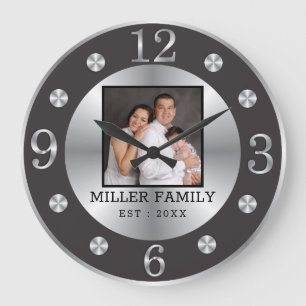 Relógio Grande Foto Personalizada Do Nome Da Família Elegante Bl